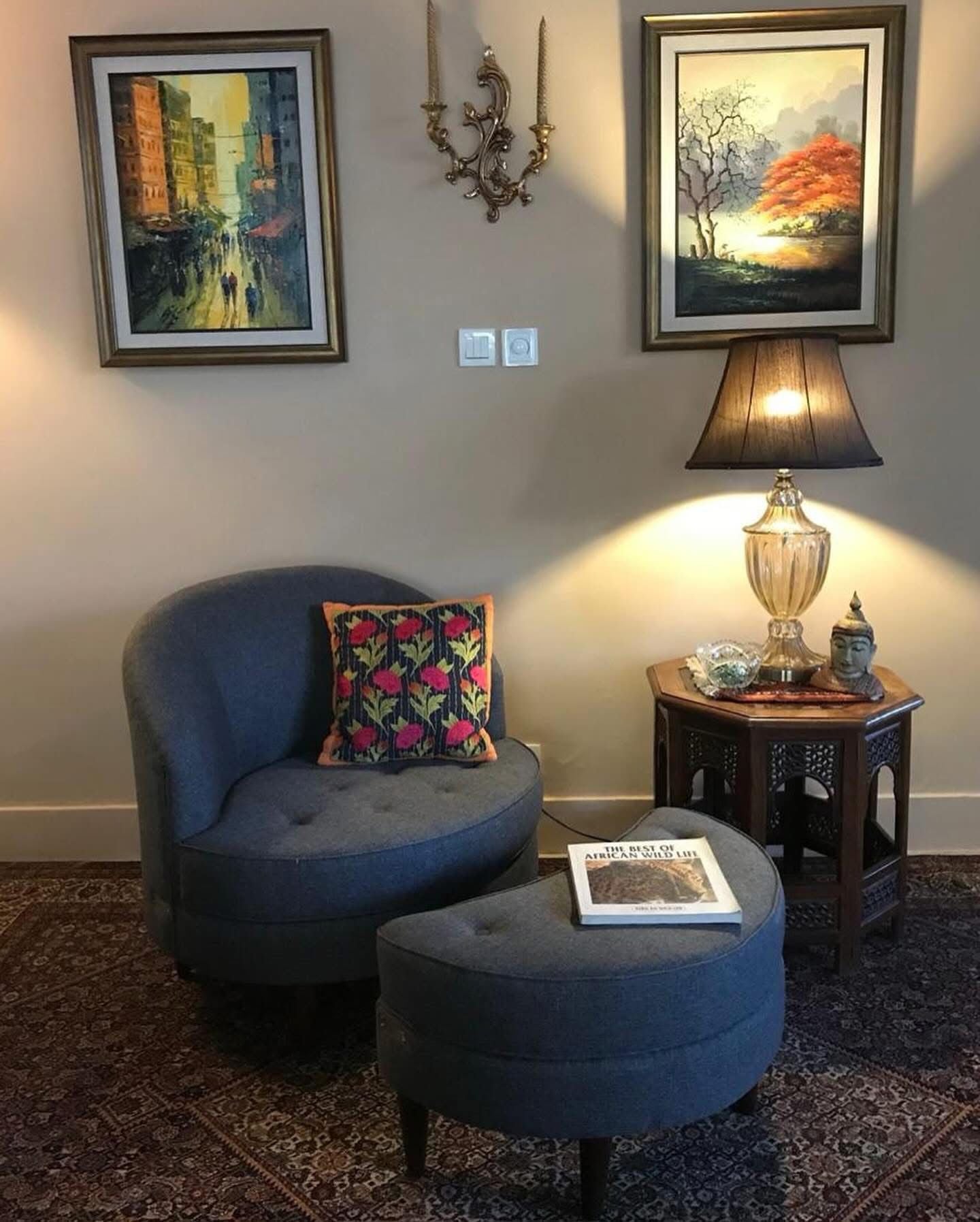 blue Swivel Chair With Ottoman